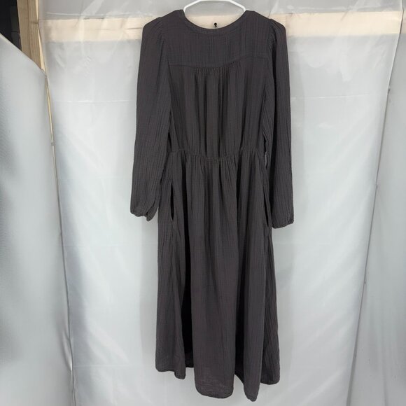 Xirena Women M Gia Dress Gauze Midi Boho Full Button V Neck Long Sleeve Gray - Picture 5 of 12